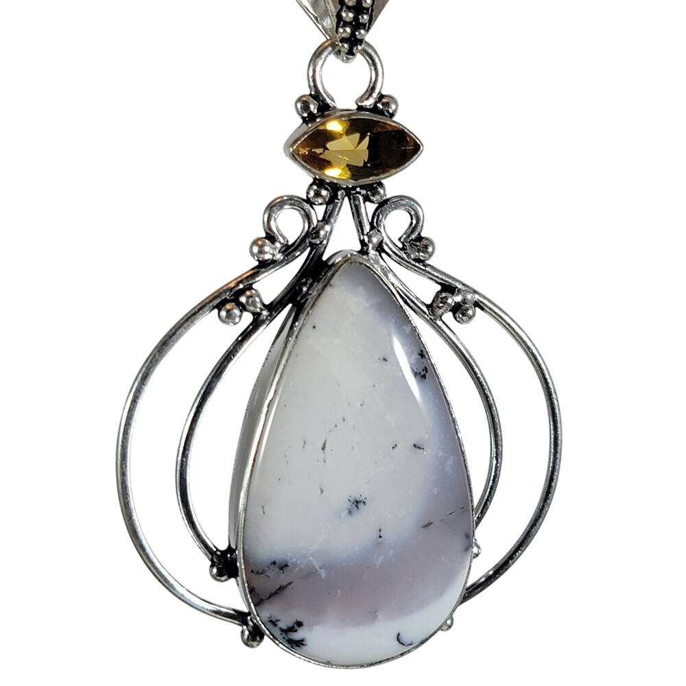 Handmade Pendant with Dendritic Opal & Smoky Quartz – Sterling Silver Setting